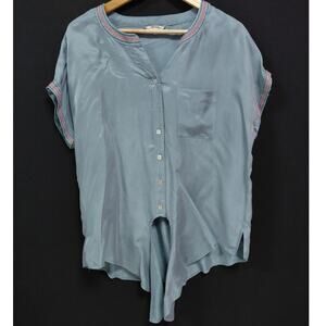 JOHN + MARK Blue Button-Up Top Solid Short Sleeve Women Size M